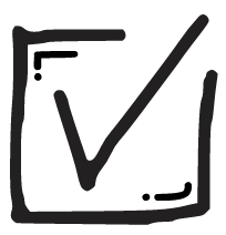 Black hand-drawn icon of a checkmark inside a square box